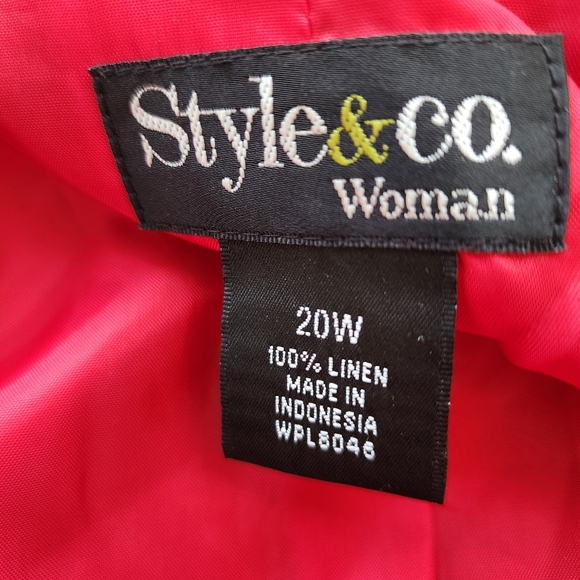 Style & Co. Women Red Linen Perforated Single Button Structured Blazer - Picture 10 of 15